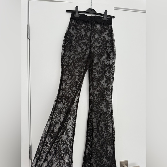 Chic Black Lace Flare Pants - Picture 2 of 3